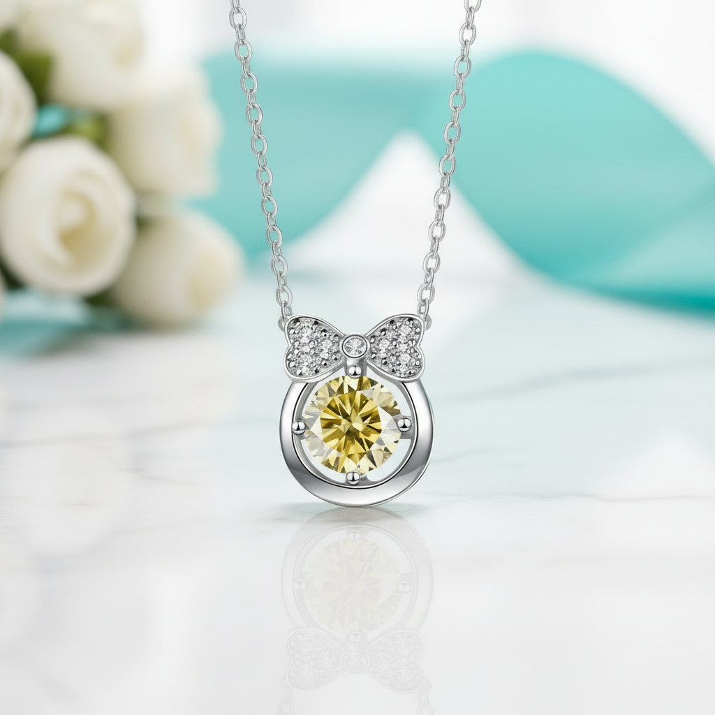 1.0 Ct Bowknot Topaz and Citrine Pendant Necklace