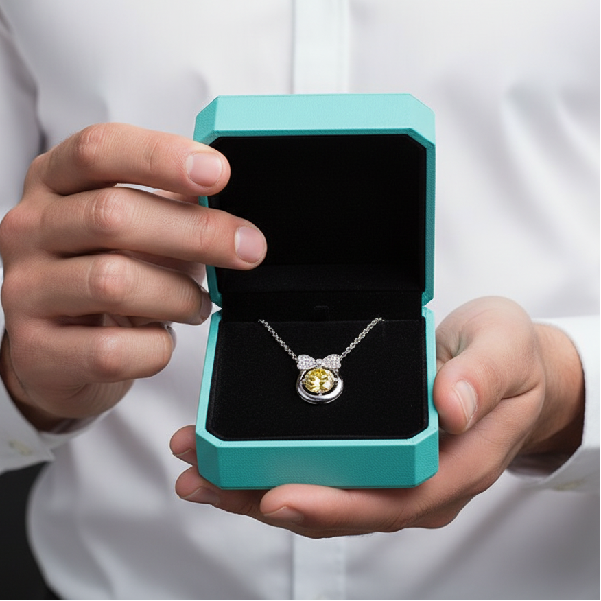 1.0 Ct Bowknot Topaz and Citrine Pendant Necklace