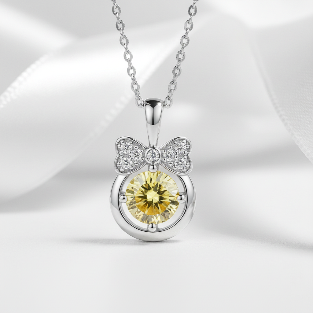 1.0 Ct Bowknot Topaz and Citrine Pendant Necklace