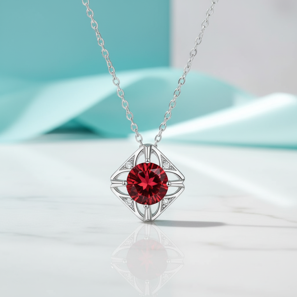 1.0 Ct Classic Garnet Pendant Necklace-Evani Jewelry