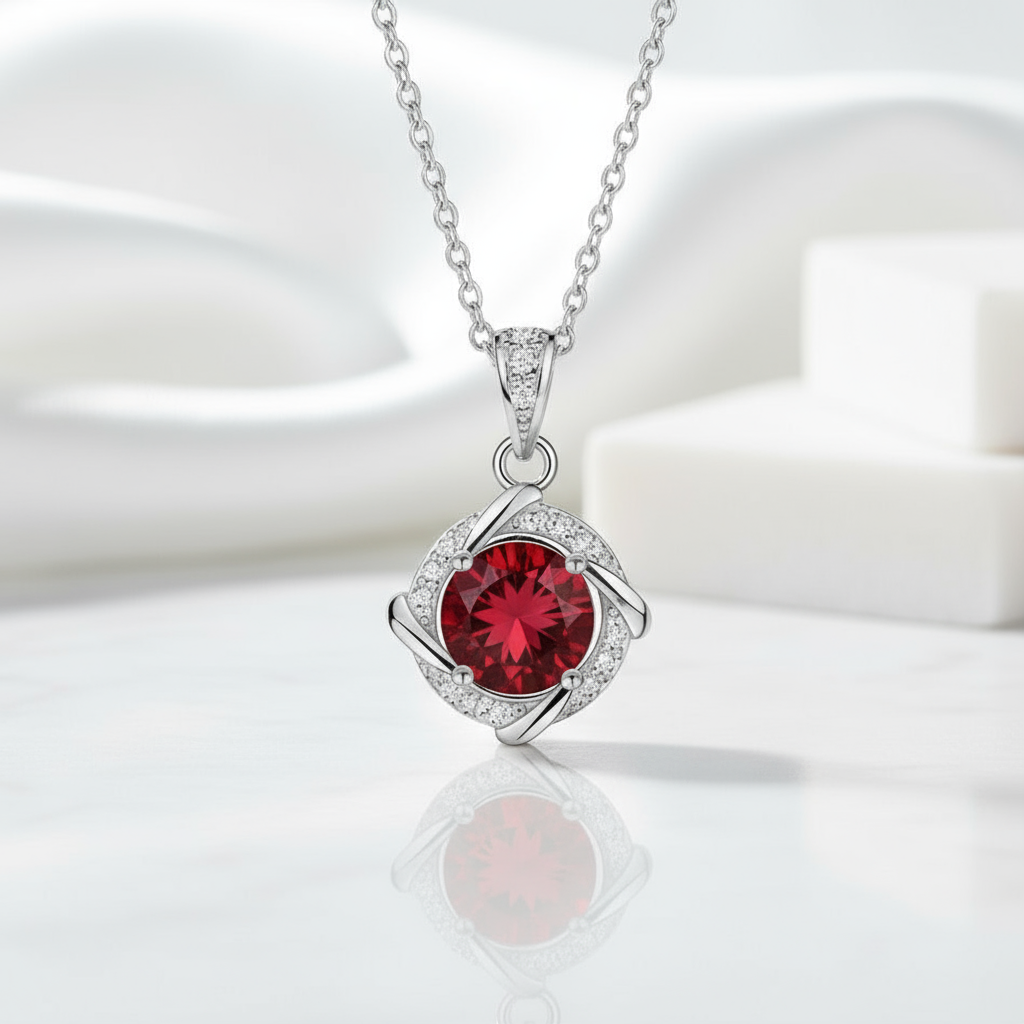 1.0 Ct Clavicle Garnet Pendant Necklace-Evani Jewelry