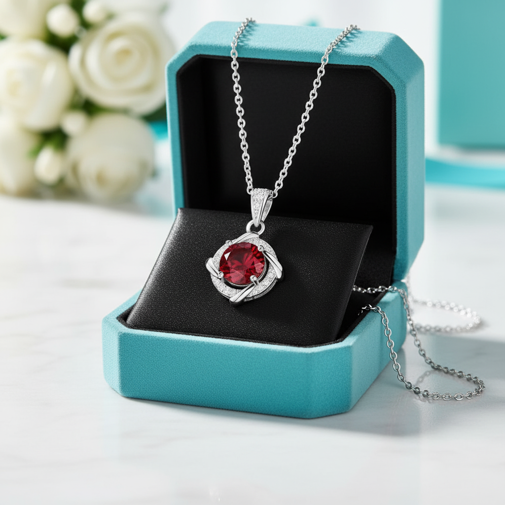 1.0 Ct Clavicle Garnet Pendant Necklace-Evani Jewelry
