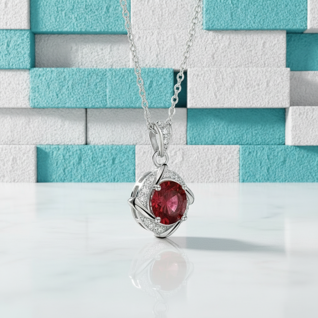 1.0 Ct Clavicle Ruby Pendant Necklace-Evani Jewelry