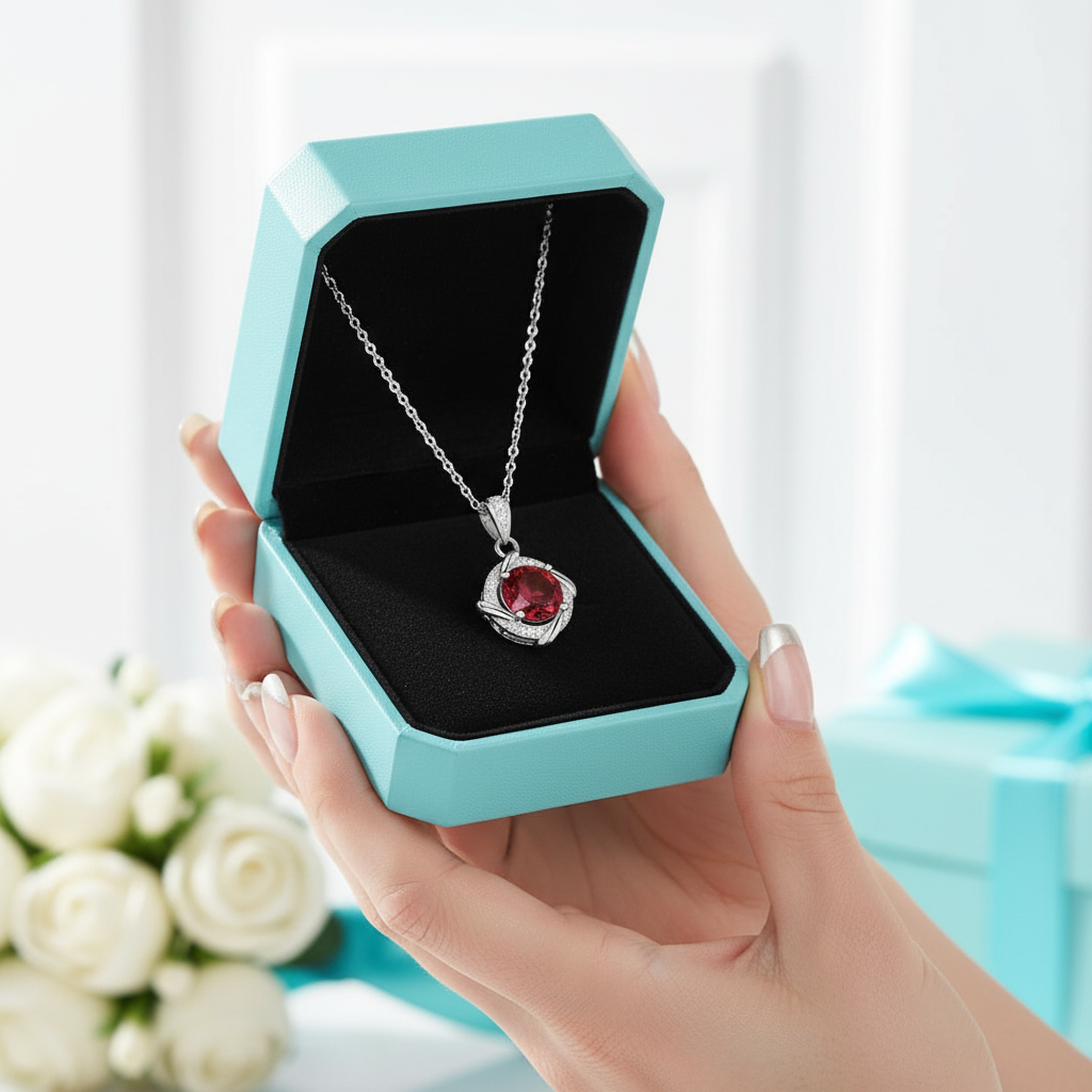 1.0 Ct Clavicle Ruby Pendant Necklace-Evani Jewelry