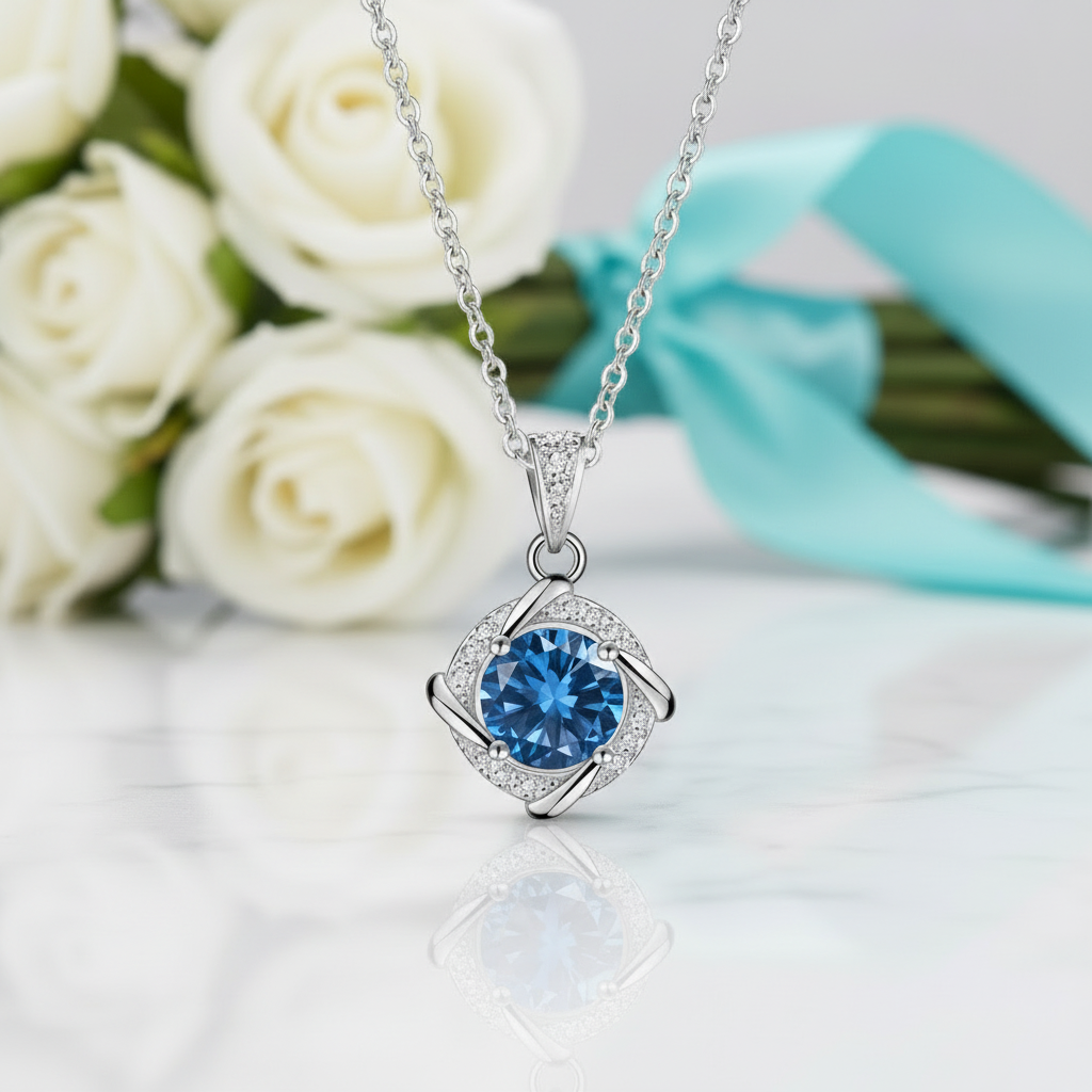 1.0 Ct Sapphire Birthstone Clavicle Pendant Necklace