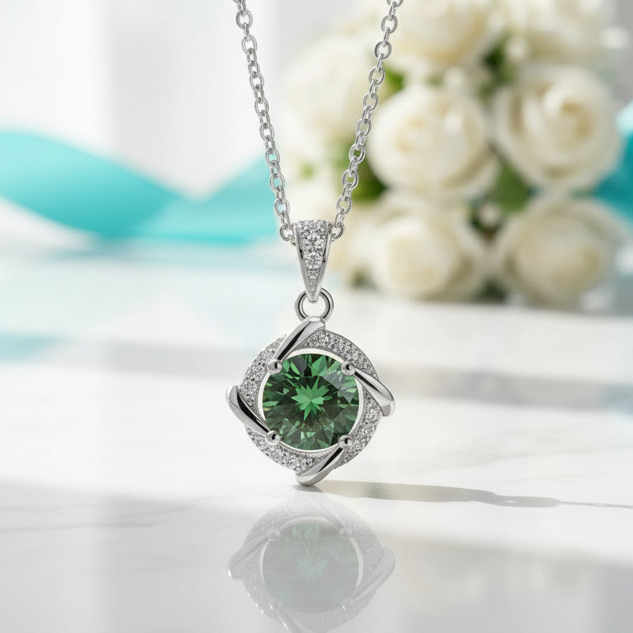 1.0 Ct Emerald Birthstone Clavicle Pendant Necklace-Evani Jewelry