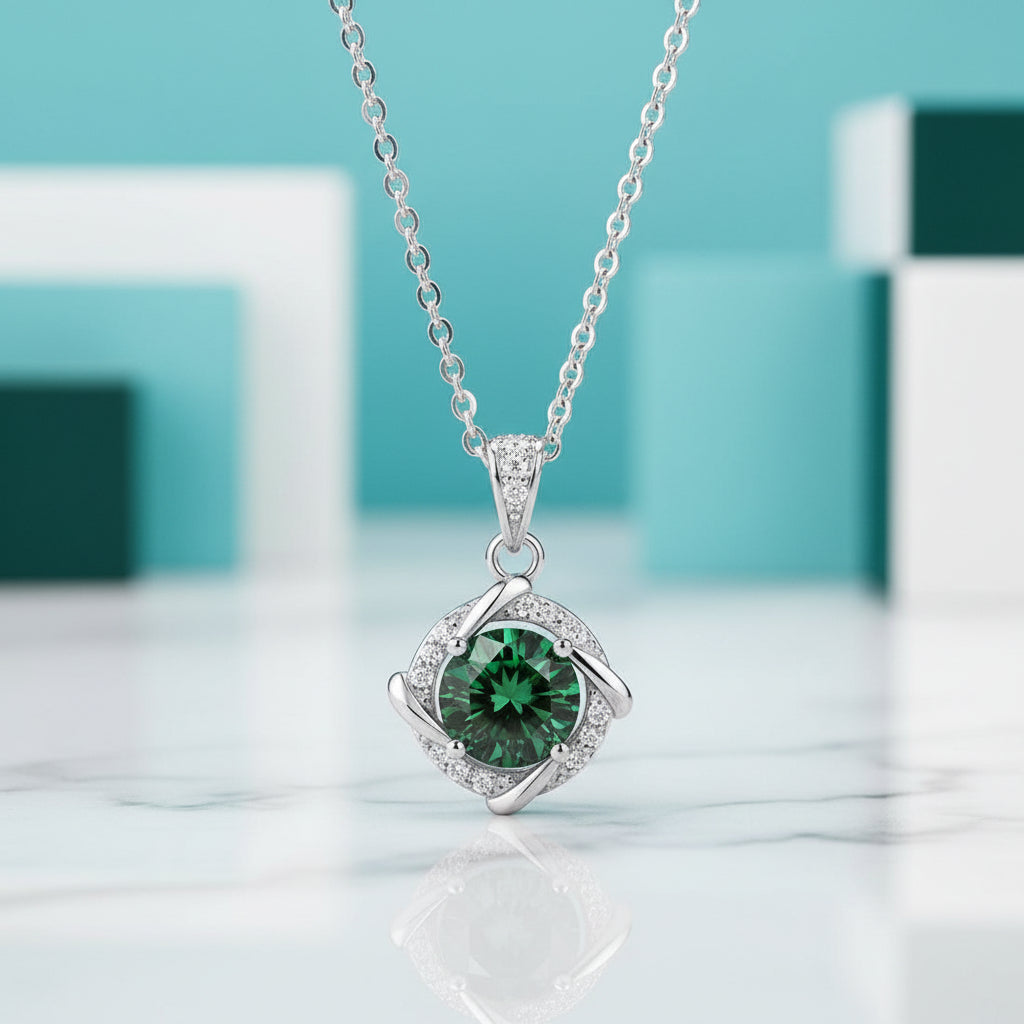 1.0 Ct Emerald Birthstone Clavicle Pendant Necklace-Evani Jewelry