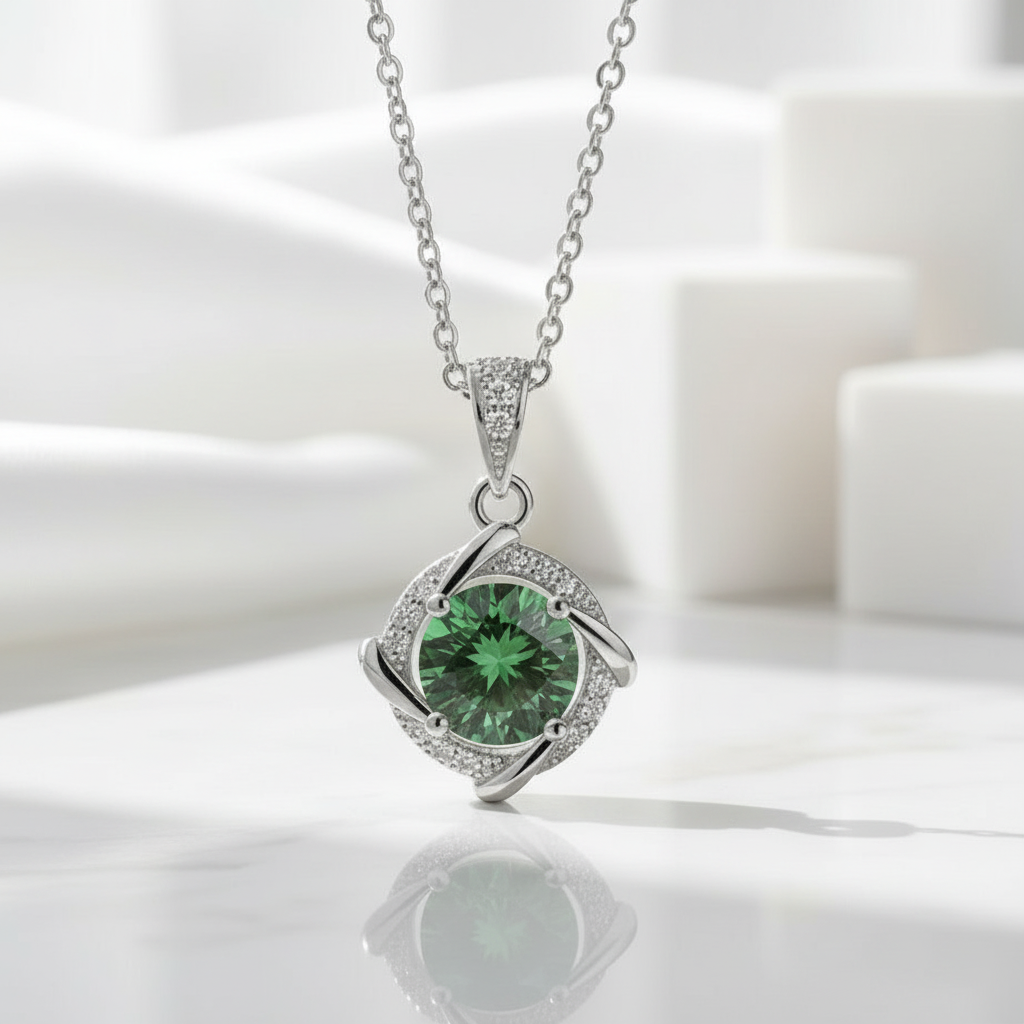 1.0 Ct Emerald Birthstone Clavicle Pendant Necklace-Evani Jewelry