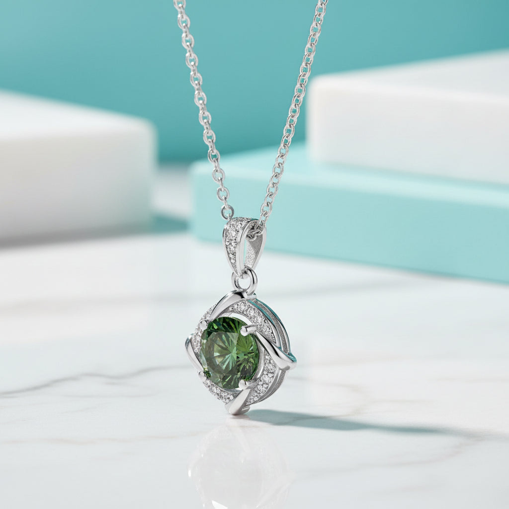 1.0 Ct Emerald Birthstone Clavicle Pendant Necklace-Evani Jewelry