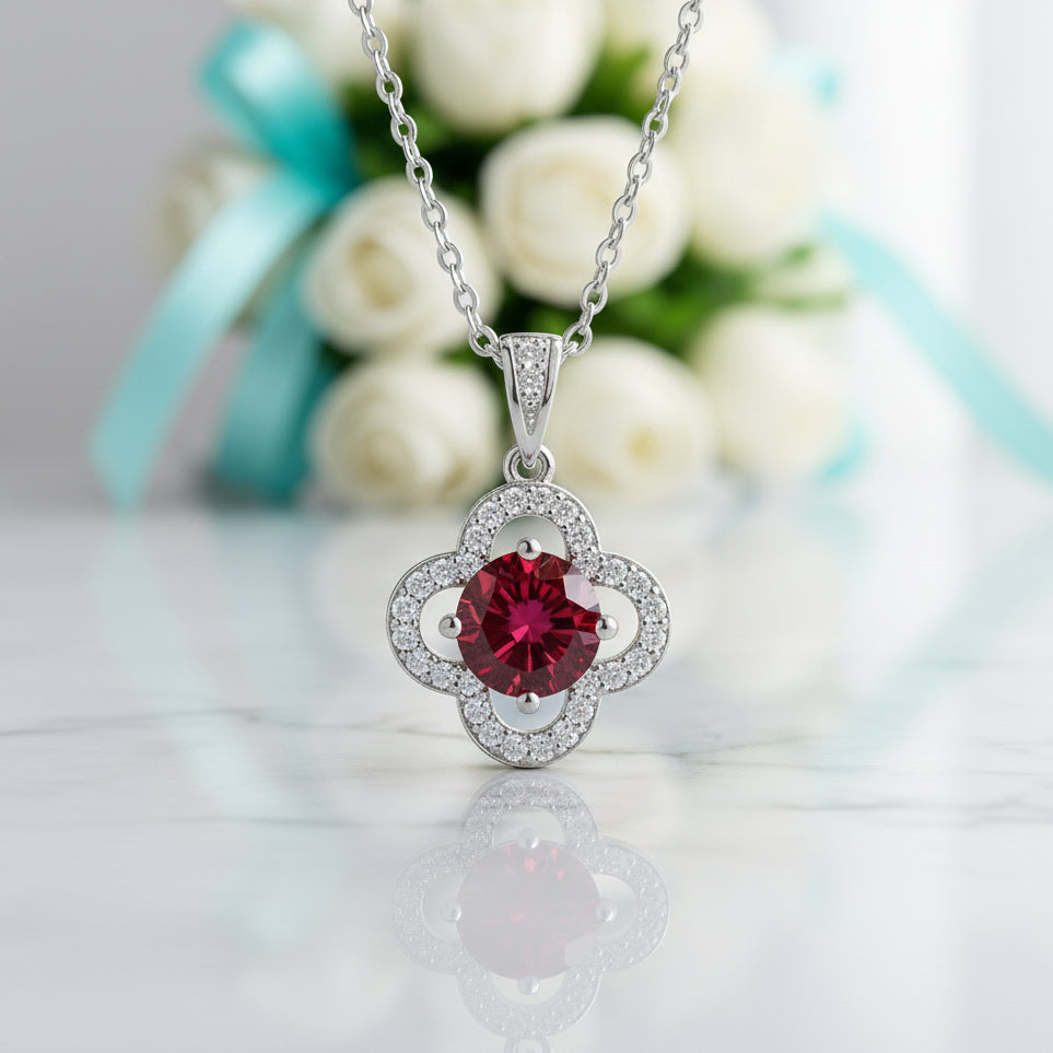1.0 Ct Clover Garnet Birthstone Pendant Necklace