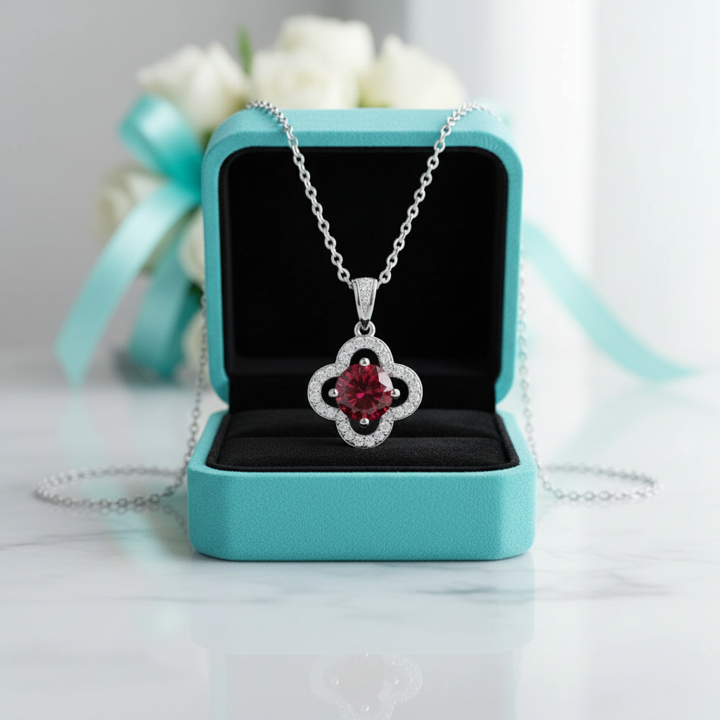 1.0 Ct Clover Garnet Birthstone Pendant Necklace-Evani Jewelry