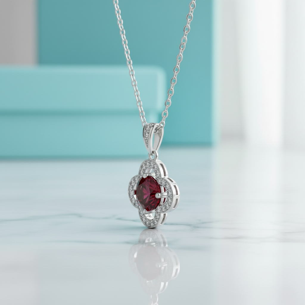 1.0 Ct Clover Garnet Birthstone Pendant Necklace-Evani Jewelry