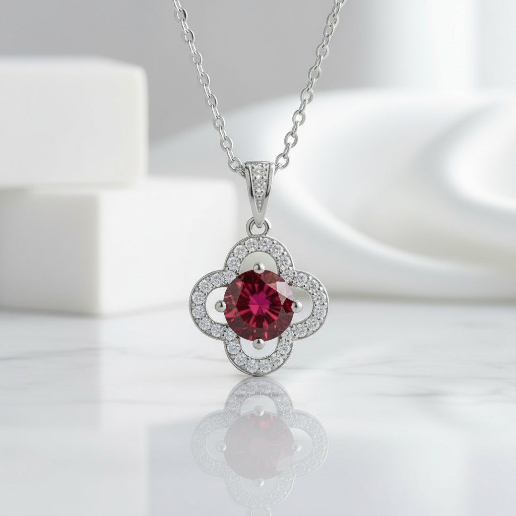 1.0 Ct Clover Garnet Birthstone Pendant Necklace-Evani Jewelry