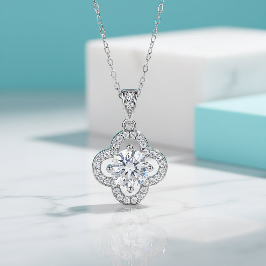 1.0 Ct Diamond Birthstone Clover Pendant Necklace-Evani Jewelry