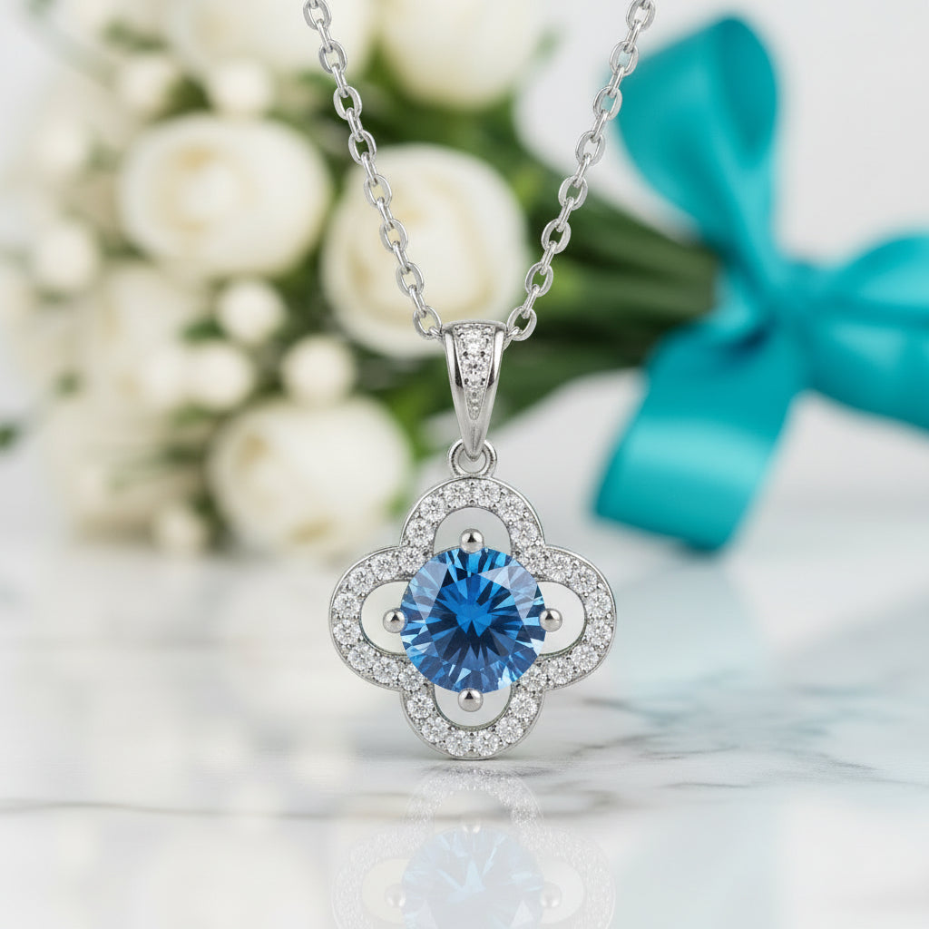 1.0 Ct Sapphire Birthstone Clover Pendant Necklace-Evani Jewelry