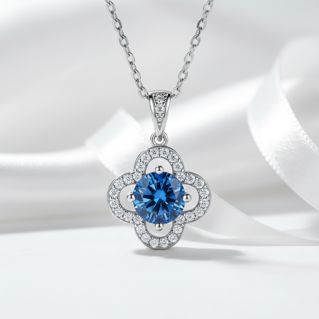1.0 Ct Sapphire Birthstone Clover Pendant Necklace-Evani Jewelry