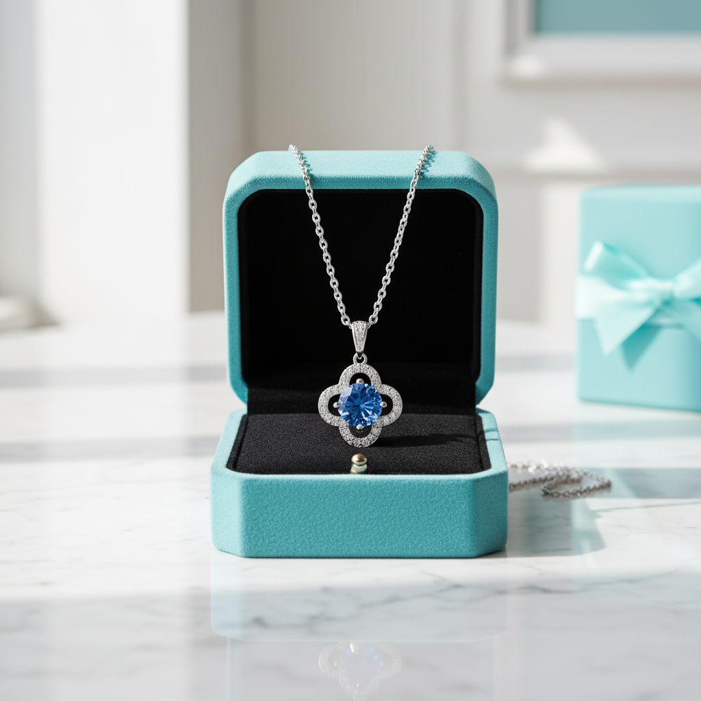 1.0 Ct Sapphire Birthstone Clover Pendant Necklace-Evani Jewelry