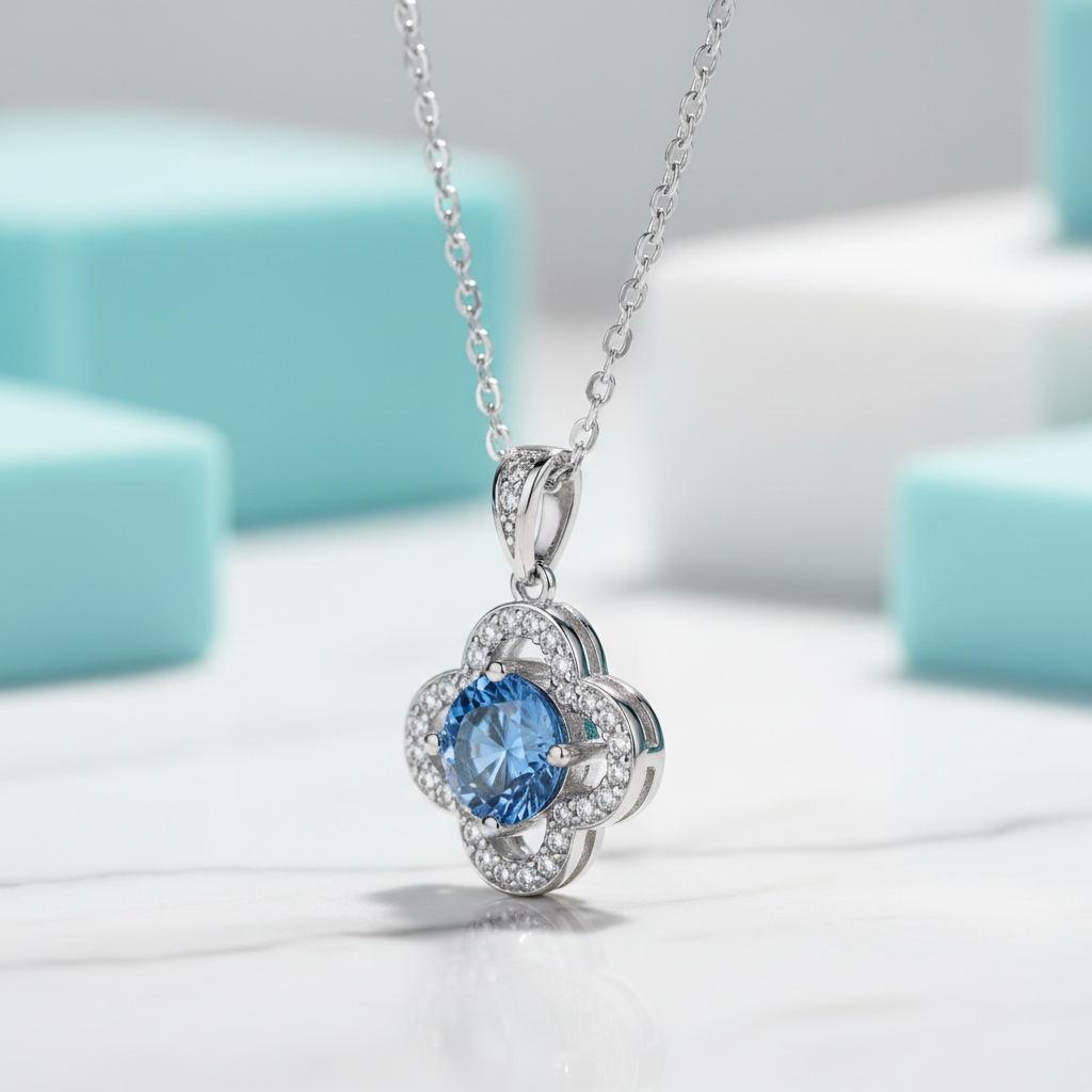 1.0 Ct Sapphire Birthstone Clover Pendant Necklace-Evani Jewelry