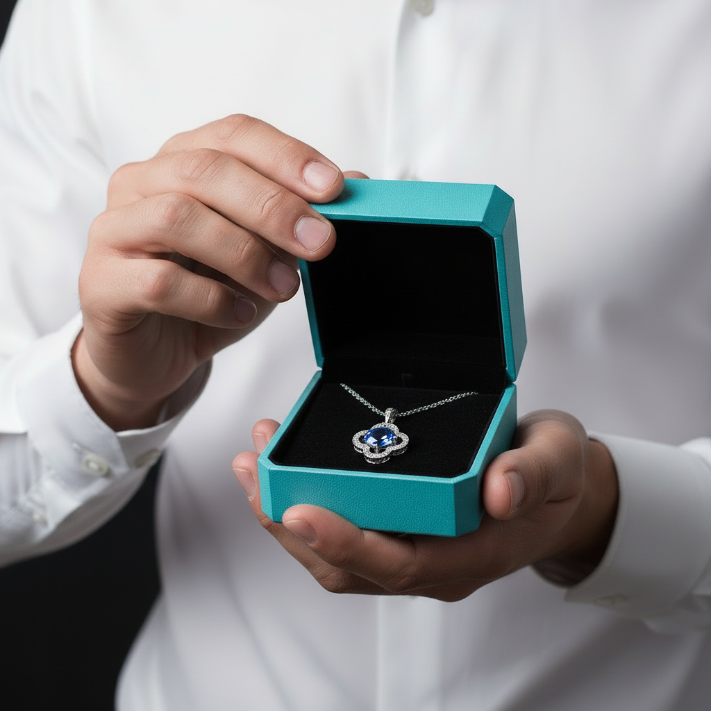 1.0 Ct Sapphire Birthstone Clover Pendant Necklace-Evani Jewelry