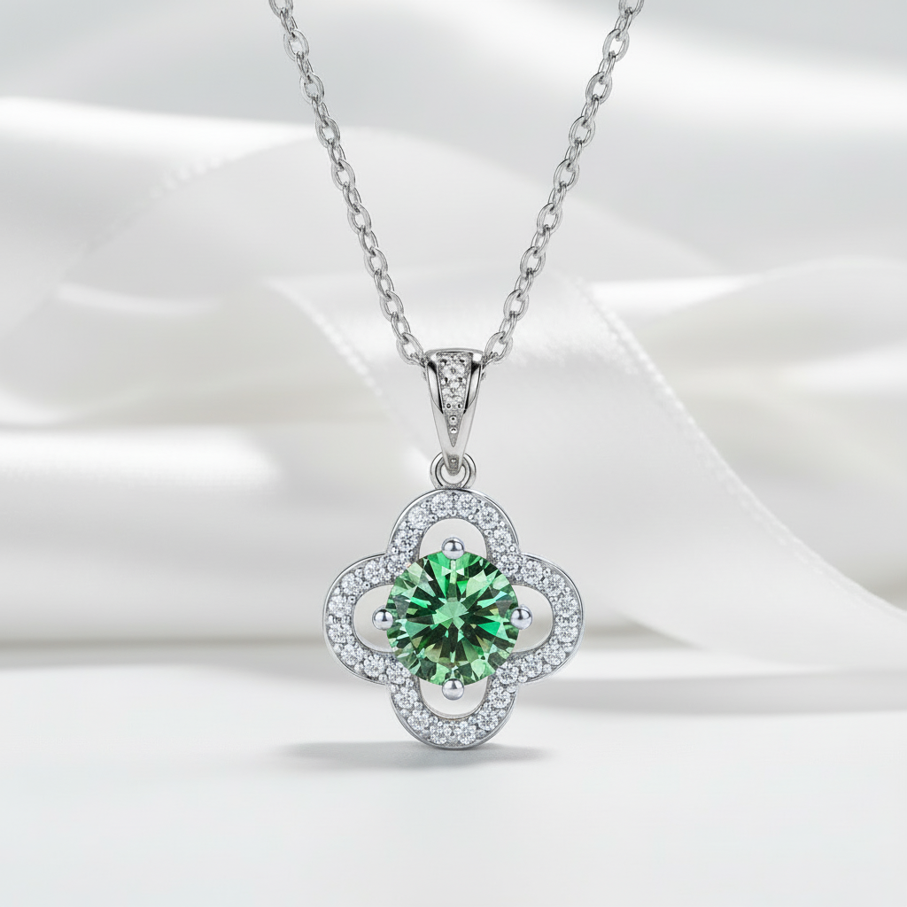 1.0 Ct Clover Peridot Birthstone Pendant Necklace-Evani Jewelry