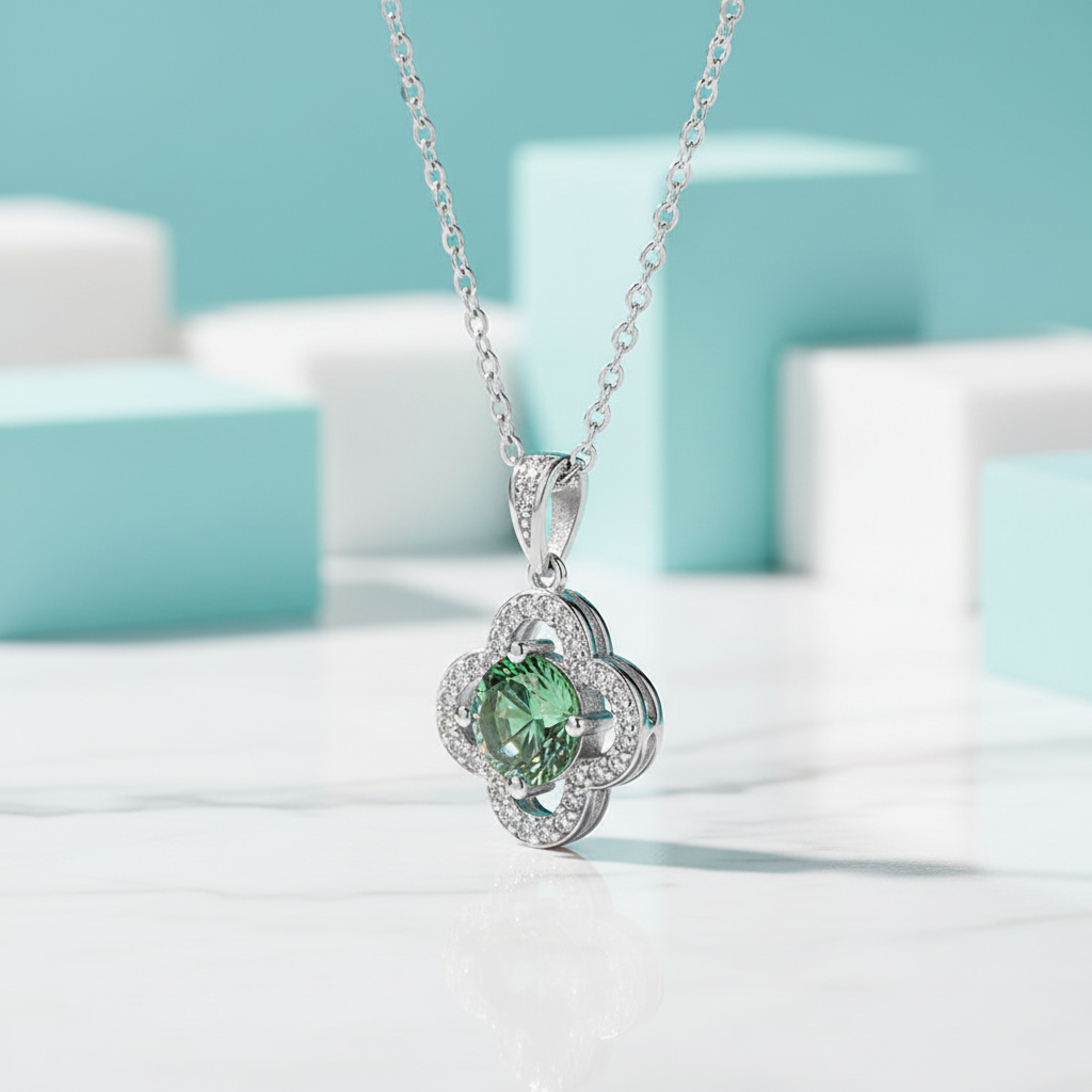 1.0 Ct Clover Peridot Birthstone Pendant Necklace-Evani Jewelry