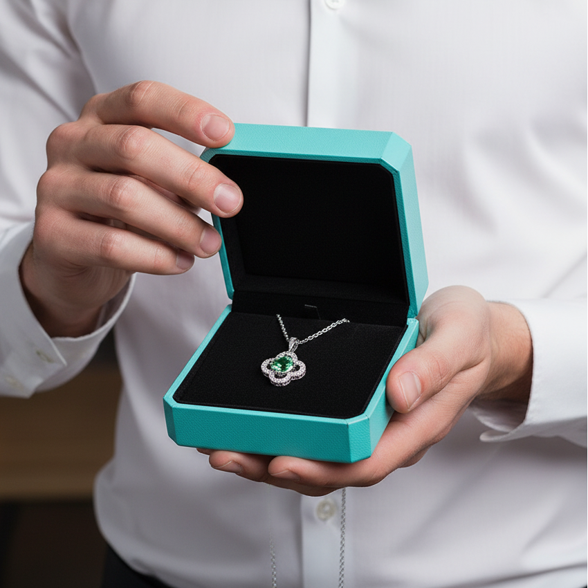 1.0 Ct Clover Peridot Birthstone Pendant Necklace-Evani Jewelry