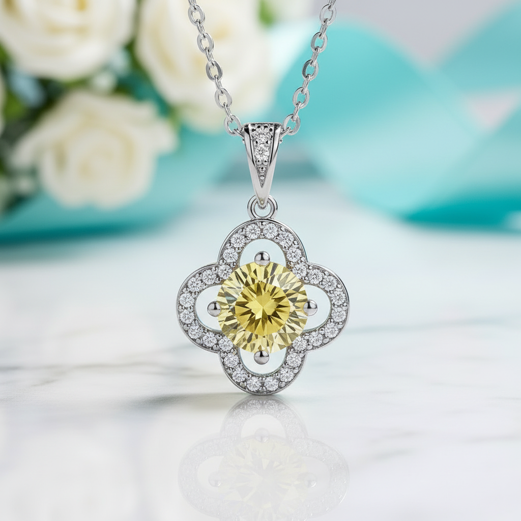 1.0 Ct Clover Topaz and Citrine Pendant Necklace - Evani Naomi Jewelry
