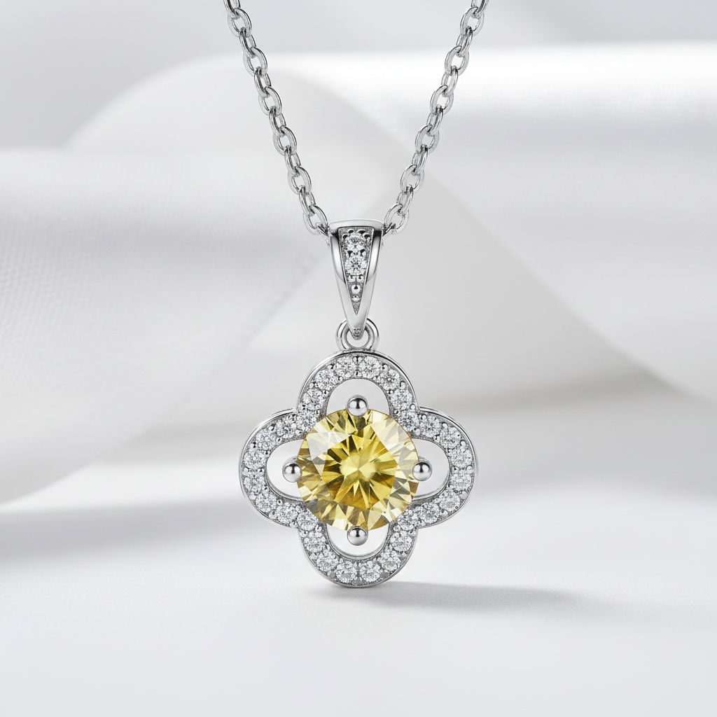 1.0 Ct Clover Topaz and Citrine Pendant Necklace