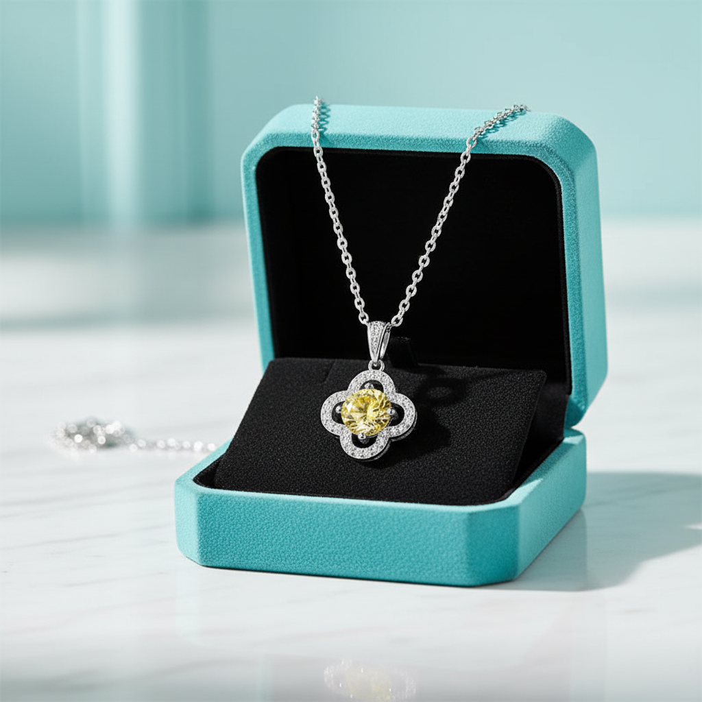 1.0 Ct Clover Topaz and Citrine Pendant Necklace
