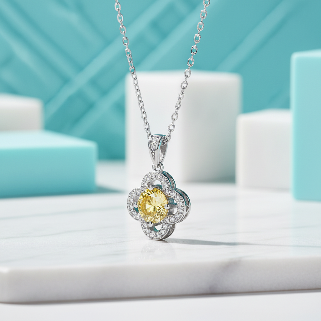 1.0 Ct Clover Topaz and Citrine Pendant Necklace
