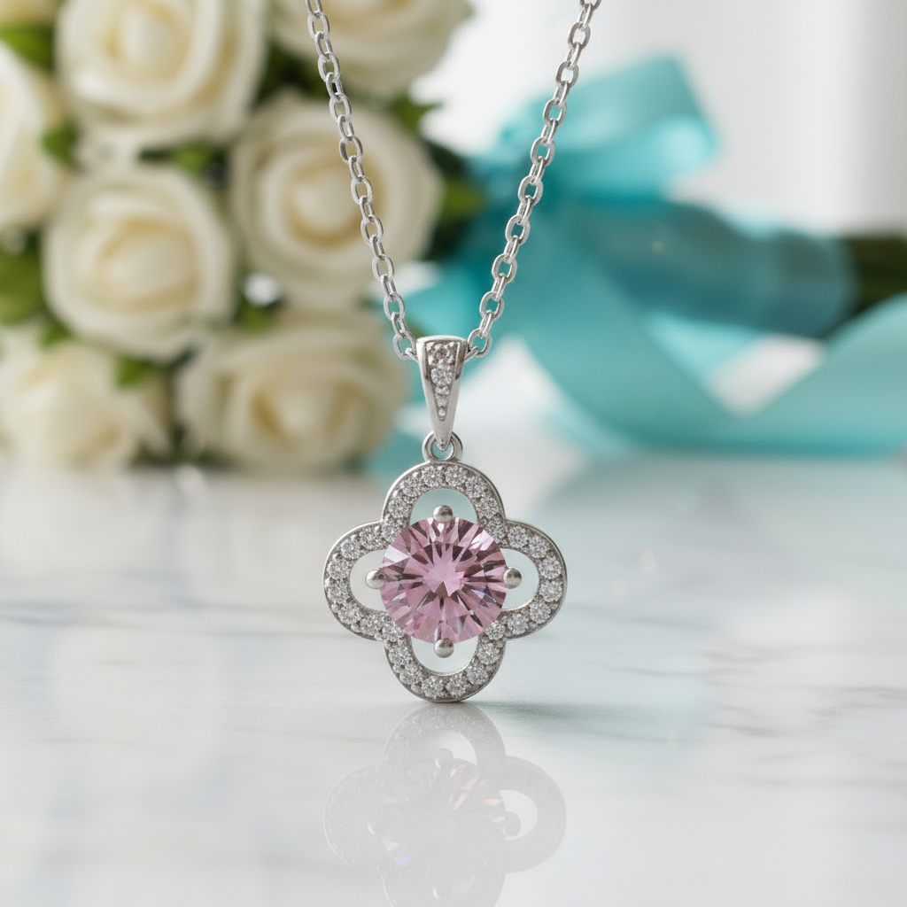 1.0 Ct Tourmaline Birthstone Clover Pendant Necklace - Evani Naomi Jewelry
