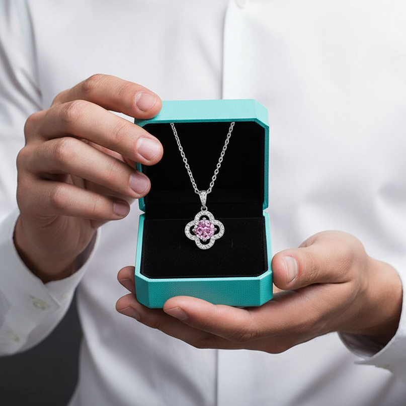 1.0 Ct Tourmaline Birthstone Clover Pendant Necklace