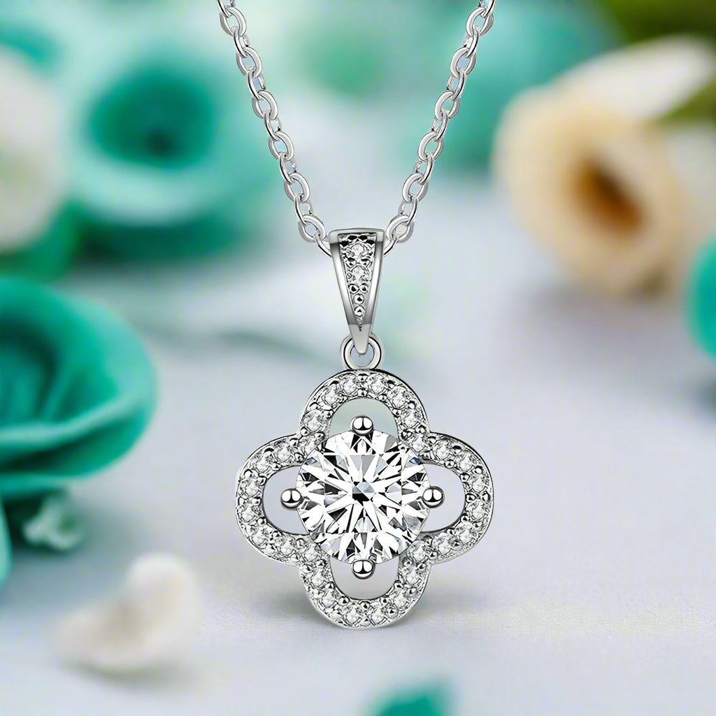 1.0 Ct Diamond Clover Pendant Necklace-Evani Naomi Jewelry