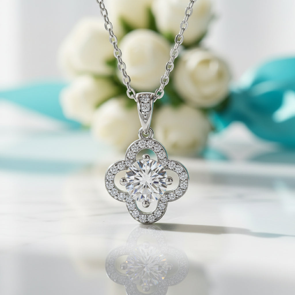 1.0 Ct Diamond Birthstone Clover Pendant Necklace-Evani Jewelry
