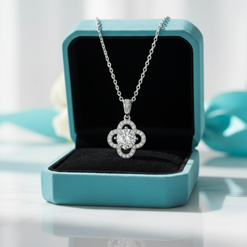 1.0 Ct Diamond Birthstone Clover Pendant Necklace-Evani Jewelry