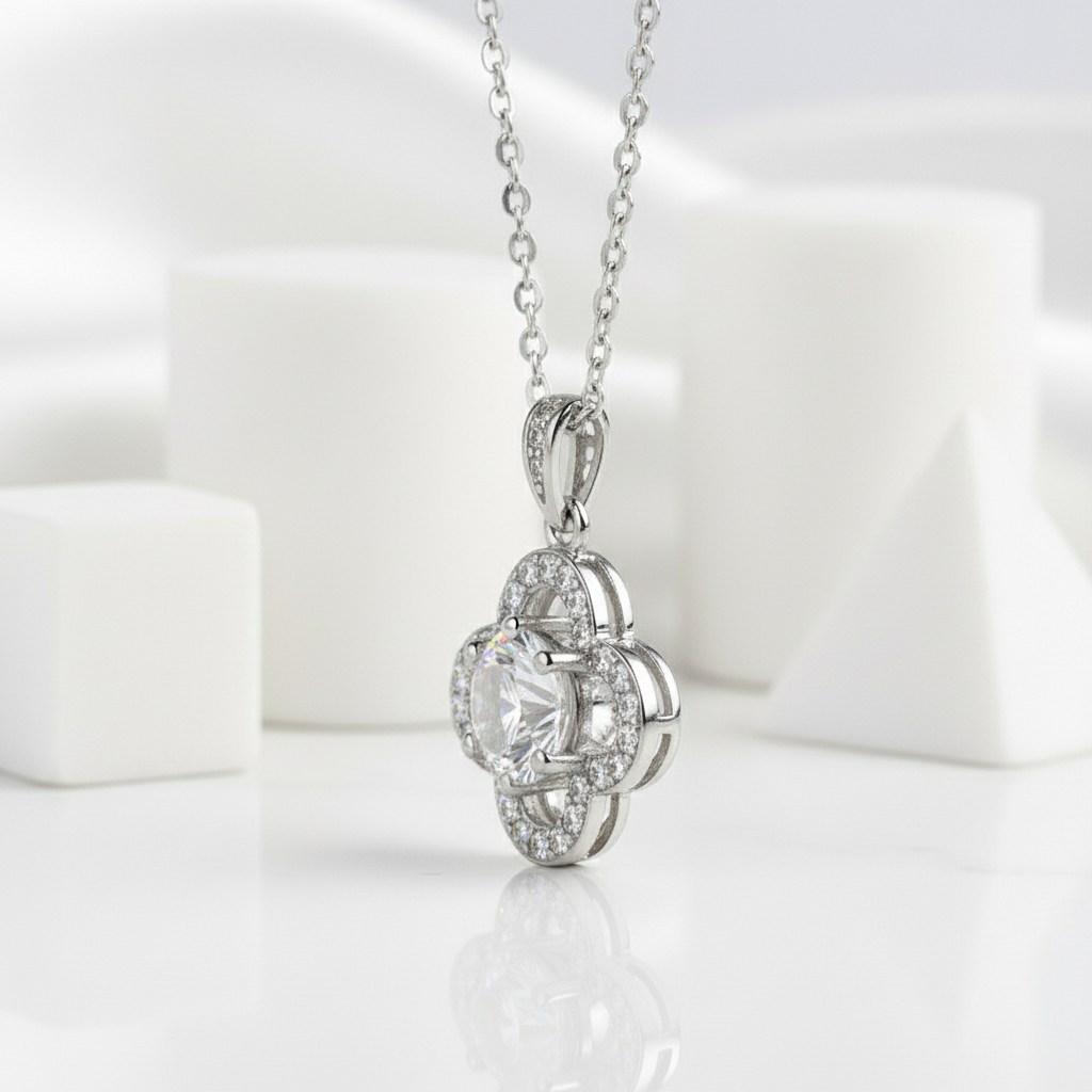 1.0 Ct Diamond Birthstone Clover Pendant Necklace-Evani Jewelry