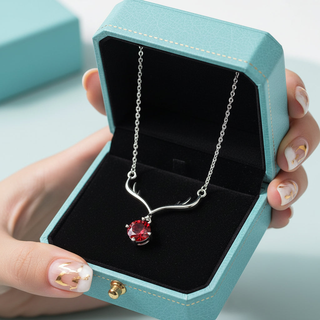 1.0 Ct Round Cut Ruby Deer Pendant Necklace-Evani Jewelry