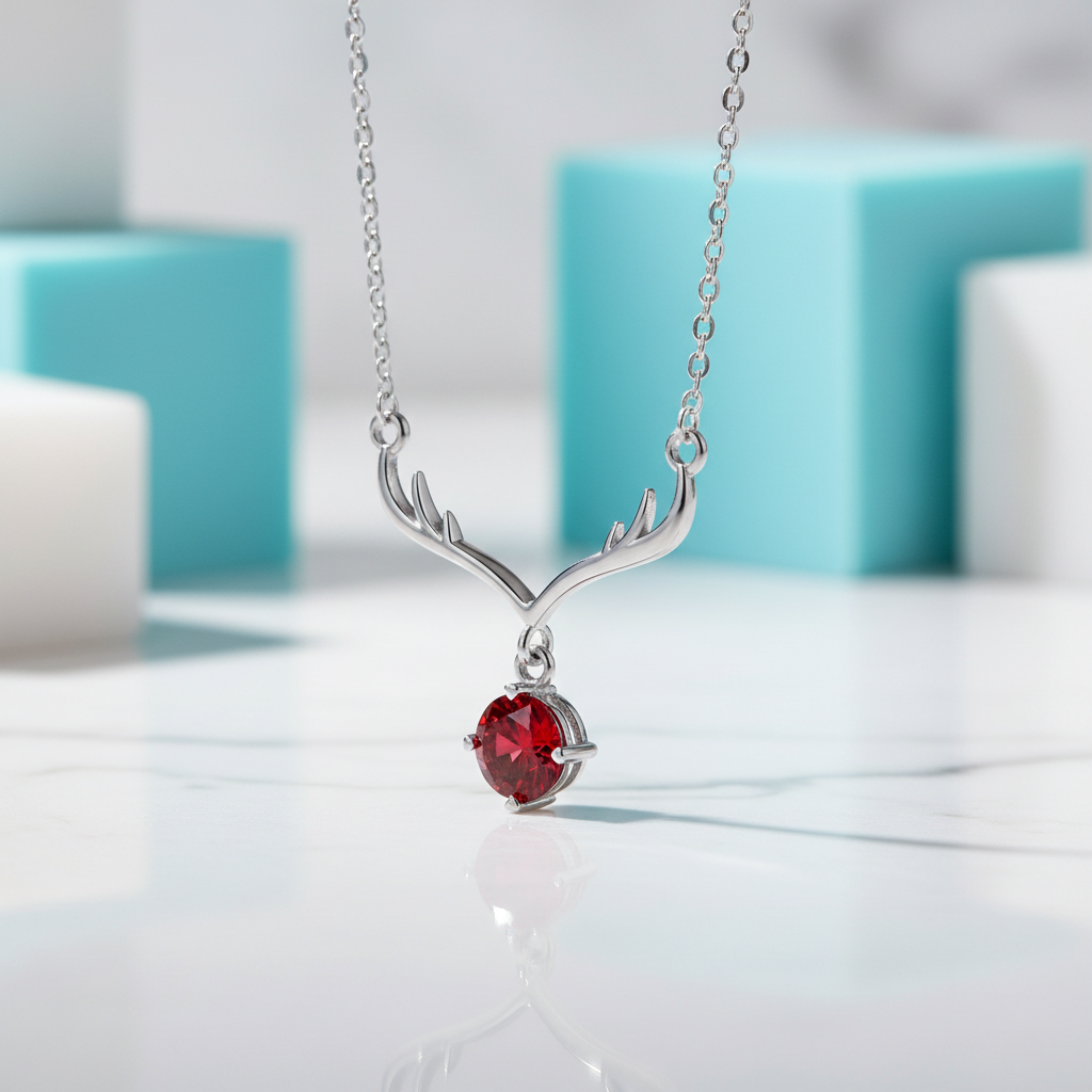1.0 Ct Round Cut Ruby Deer Pendant Necklace-Evani Jewelry