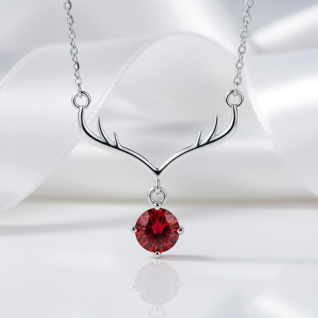 1.0 Ct Round Cut Ruby Deer Pendant Necklace-Evani Jewelry