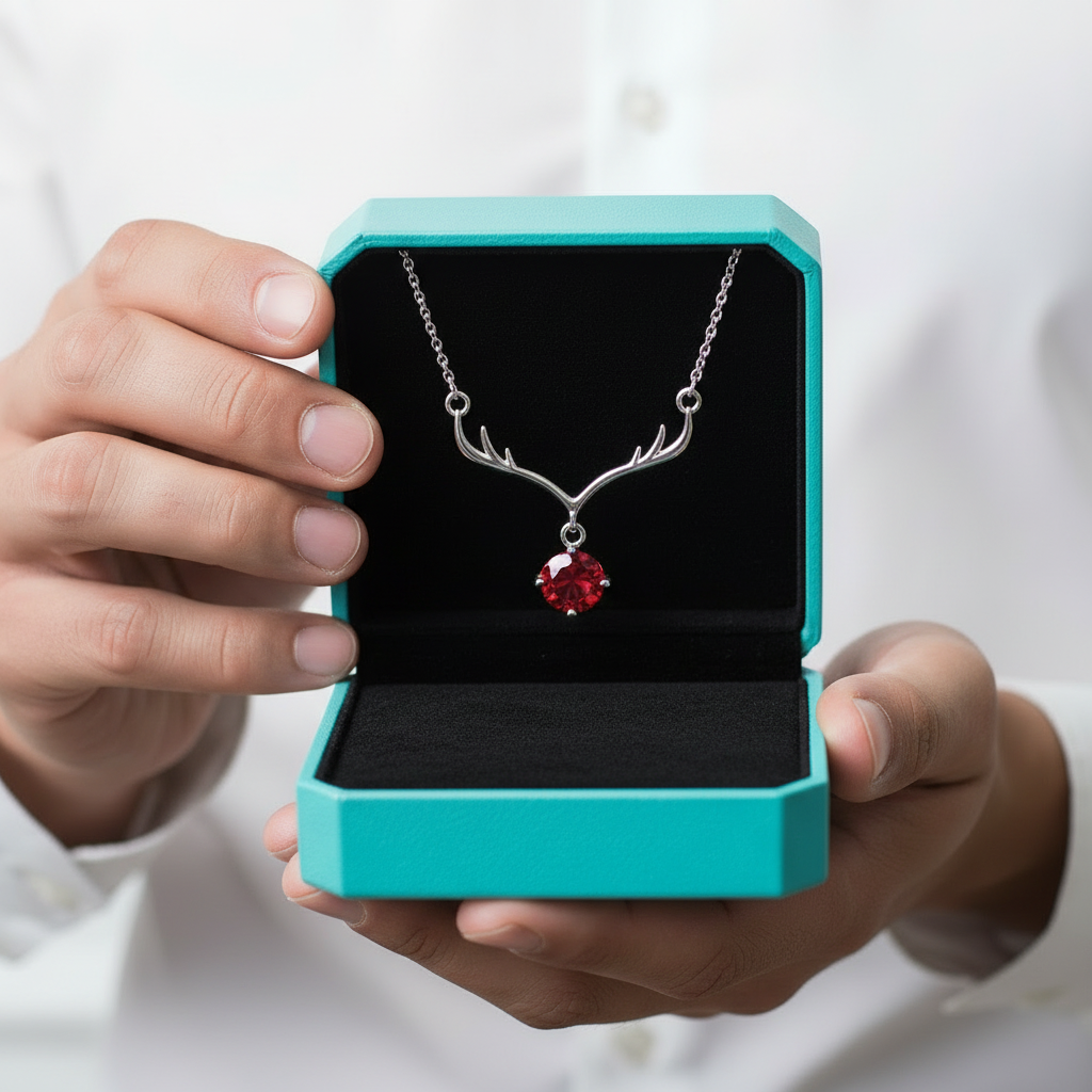 1.0 Ct Round Cut Ruby Deer Pendant Necklace-Evani Jewelry
