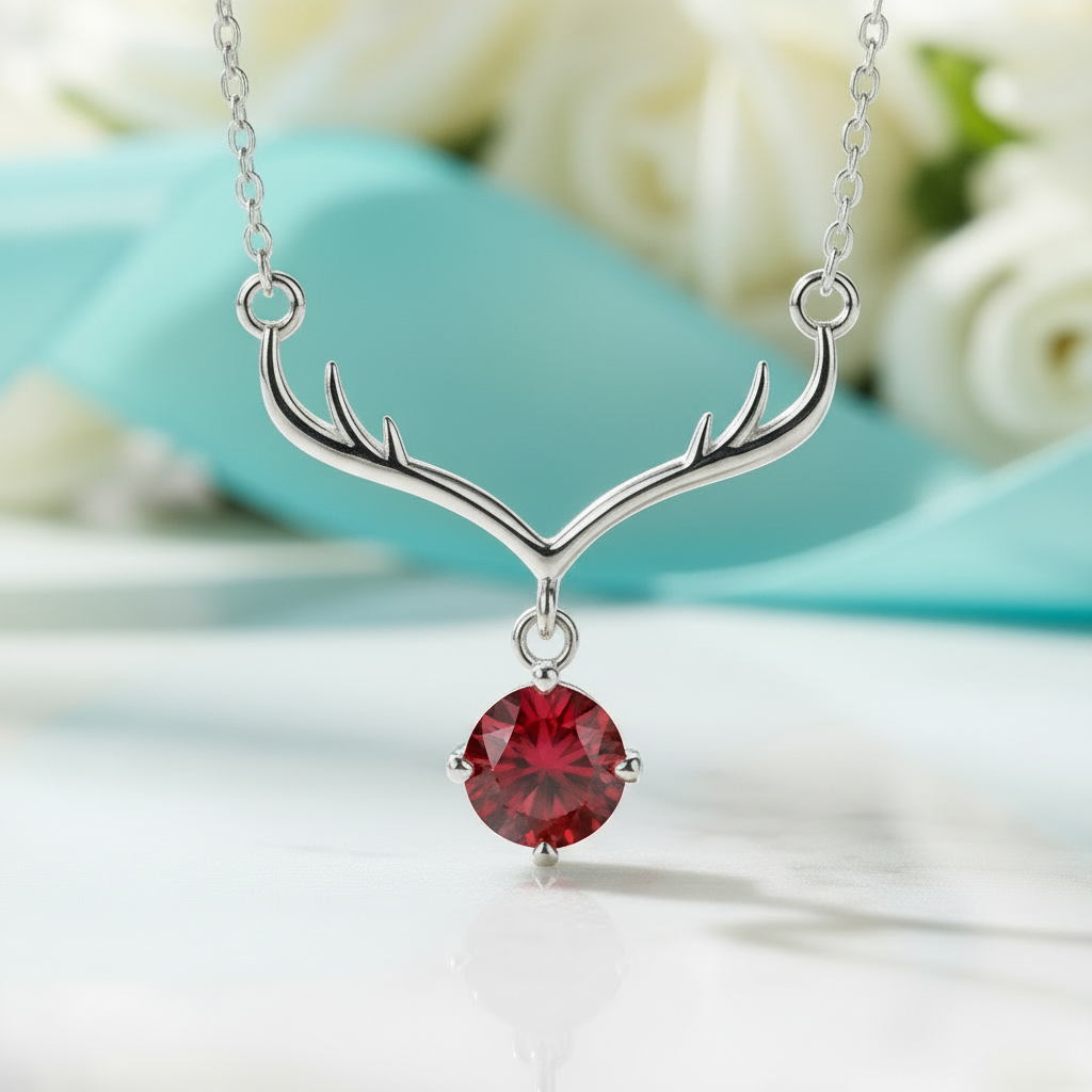 1.0 Ct Round Cut Ruby Deer Pendant Necklace