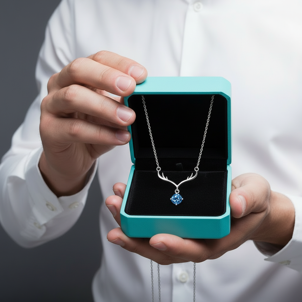 1.0 Ct Sapphire Birthstone Deer Pendant Necklace-Evani Jewelry