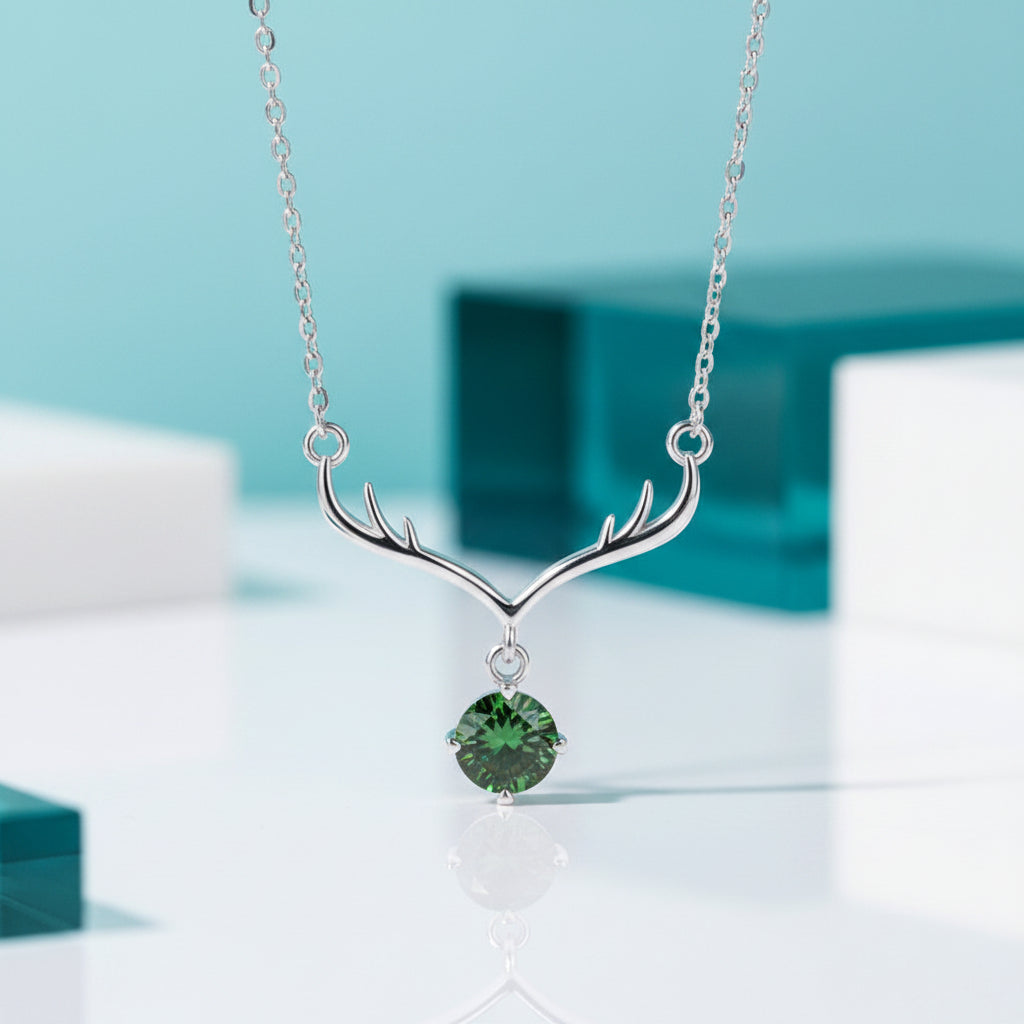 1.0 Ct Emerald Birthstone Deer Pendant Necklace-Evani Jewelry