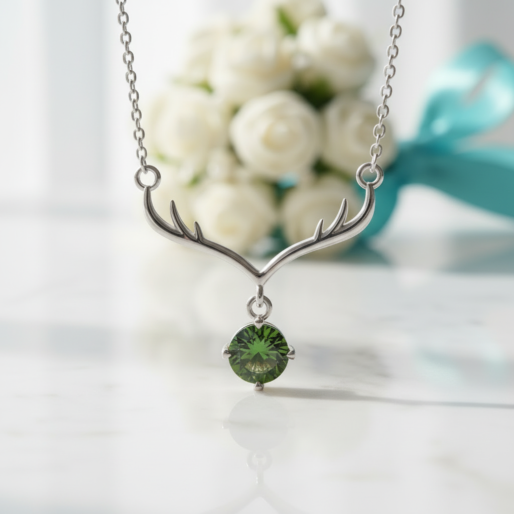 1.0 Ct Emerald Birthstone Deer Pendant Necklace-Evani Jewelry