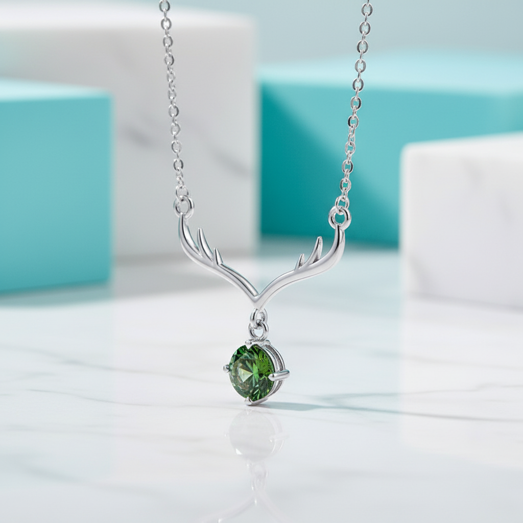 1.0 Ct Emerald Birthstone Deer Pendant Necklace-Evani Jewelry