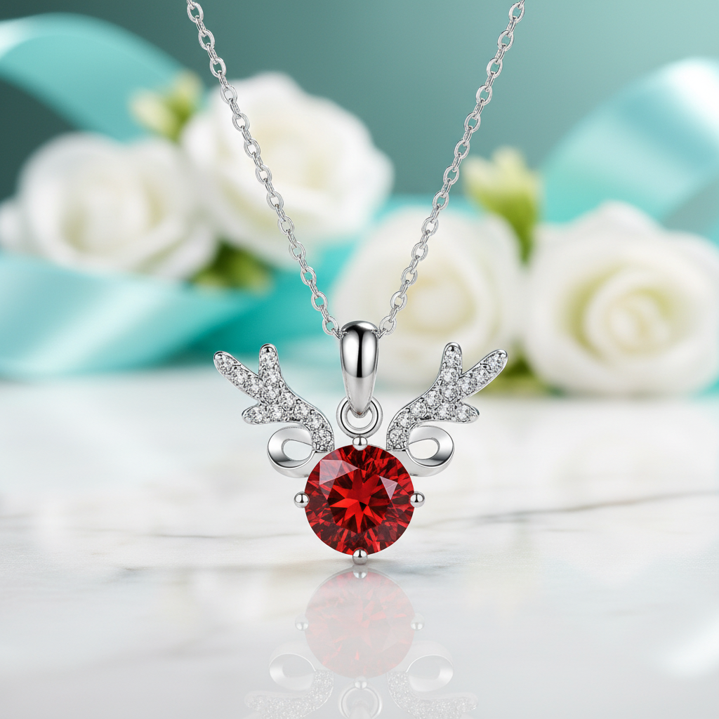 1.0 Ct Red Elk Pendant Necklace-Evani Jewelry