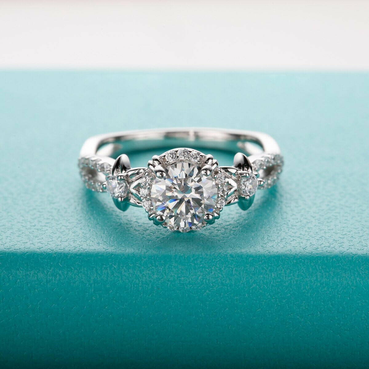 1.0 Ct Diamond Engagement Ring with Flower-Evani Naomi Jewelry