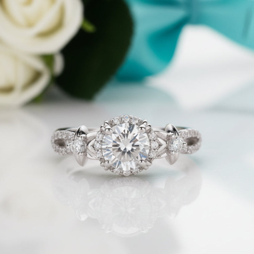1.0 Ct Diamond Engagement Ring with Flower-Evani Jewelry