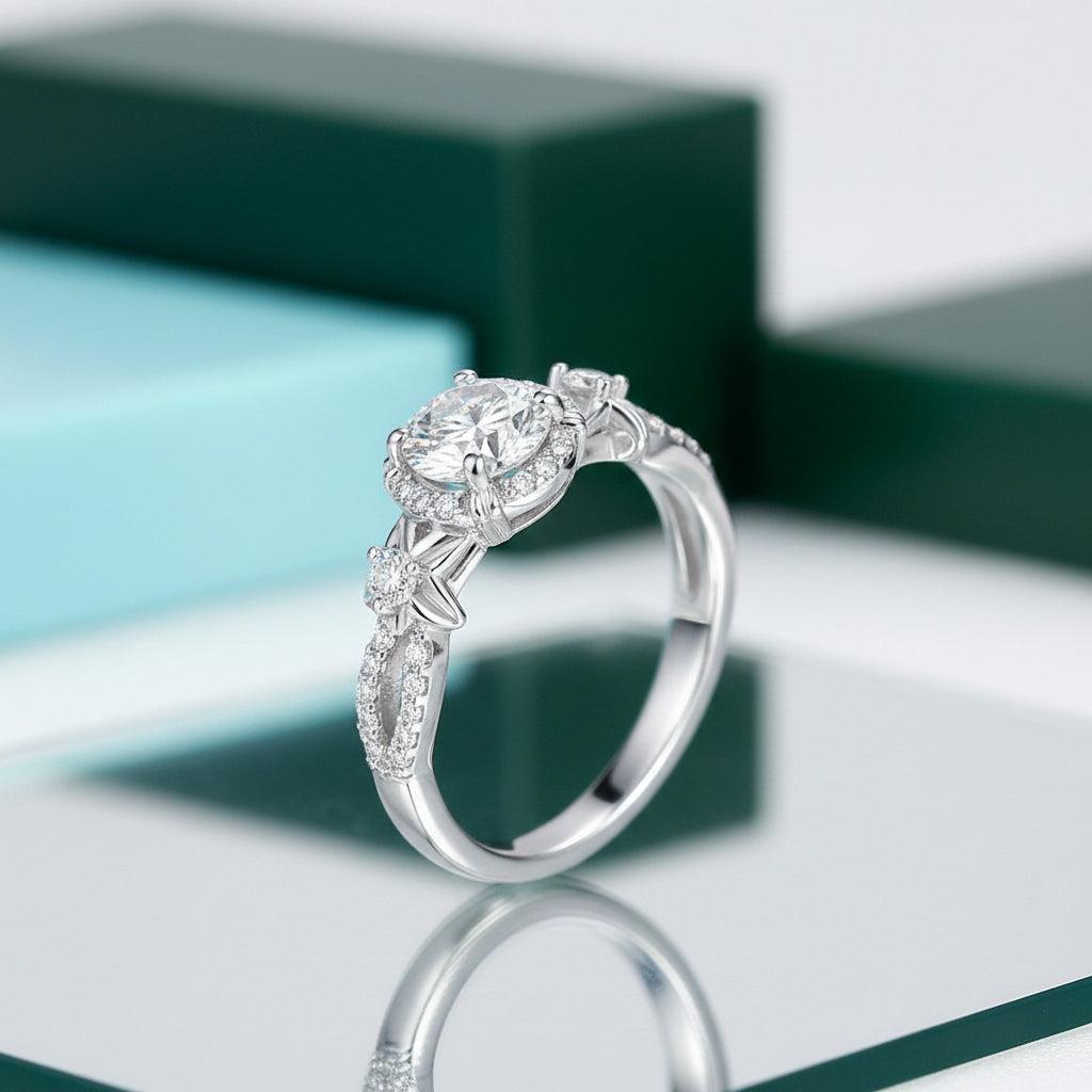 1.0 Ct Diamond Engagement Ring with Flower-Evani Jewelry