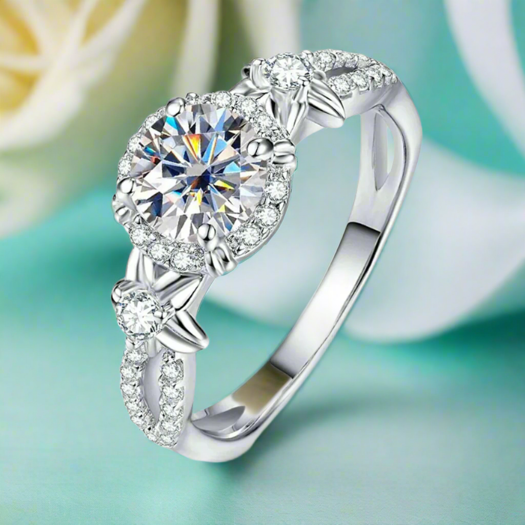 1.0 Ct Diamond Engagement Ring with Flower-Evani Naomi Jewelry